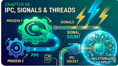 free Linux System Programming course, The Linux Kernel & OS Fundamentals, Shell, Users & Groups, linux Filesystem & I/O Model , Processes, Memory & Libraries, IPC, Signals & Threads, Advanced Topics + Master Interview Q&A