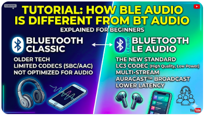 Bluetooth LE Audio Tutorial - How ble audio different from BT audio, ble audio course, auracast in ble audio, ble audio profiles, broad cast in ble audio, ble audio profiles, ble audio development course, ble audio tutorial