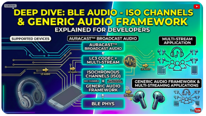 BLE audio course - BLE ISO Channels, the Generic Audio Framework, Bluetooth LE Audio Tutorial - How ble audio different from BT audio, ble audio course, auracast in ble audio, ble audio profiles, broad cast in ble audio, ble audio profiles, ble audio development course, ble audio tutorial, Bluetooth LE Audio tutorial - ISO Channels, LC3 Codec