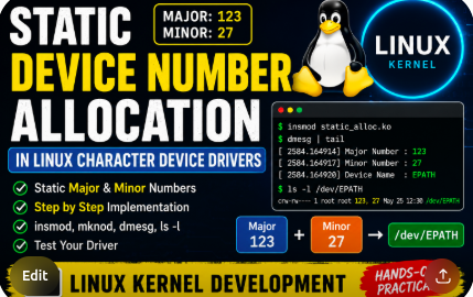 Static Device Number Allocation in Linux Character Device Drivers, what is static device number allocation in linux character driver