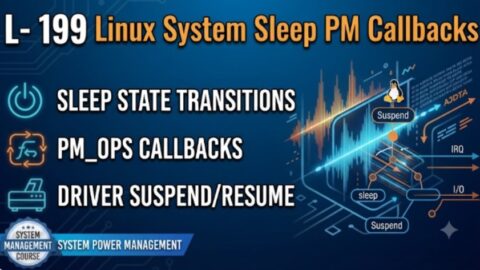 L- 199 Linux System Sleep PM Callbacks, free linux drivers course, learn linux device drivers, linux driver development tutorial, free linux kernel programming, linux device driver training, open source driver development, write linux device drivers, linux kernel driver course, free embedded linux drivers, linux driver tutorial pdf