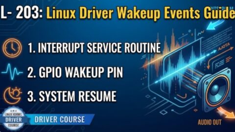 L- 203 Linux Driver Wakeup Events Guide, free linux drivers course, learn linux device drivers, linux driver development tutorial, free linux kernel programming, linux device driver training, open source driver development, write linux device drivers, linux kernel driver course, free embedded linux drivers, linux driver tutorial pdf