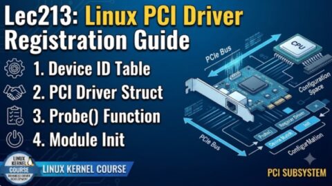 L- 213 Linux PCI Driver Registration Guide, free linux drivers course, learn linux device drivers, linux driver development tutorial, free linux kernel programming, linux device driver training, open source driver development, write linux device drivers, linux kernel driver course, free embedded linux drivers, linux driver tutorial pdf