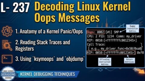 L- 237 Decoding Linux Kernel Oops Messages, free linux drivers course, learn linux device drivers, linux driver development tutorial, free linux kernel programming, linux device driver training, open source driver development, write linux device drivers, linux kernel driver course, free embedded linux drivers, linux driver tutorial pdf