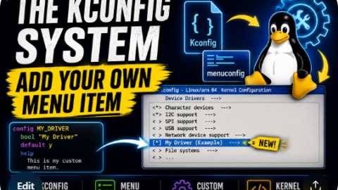 The Kconfig System and Adding Your Own Menu Item free linux kernel development course, free linux device drivers course, free embedded linux course, free embedded systems course, learn linux kernel, embedded systems tutorial, linux device drivers tutorial, free embedded linux tutorial, embedded linux training, linux kernel programming