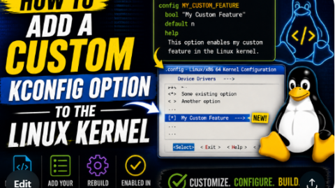 How to Add a Custom Kconfig Option to the Linux Kernel free linux kernel development course, free linux device drivers course, free embedded linux course, free embedded systems course, learn linux kernel, embedded systems tutorial, linux device drivers tutorial, free embedded linux tutorial, embedded linux training, linux kernel programming