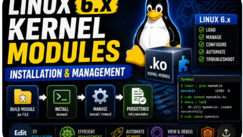 Linux 6.x Kernel Modules — Installation and Management free linux kernel development course, free linux device drivers course, free embedded linux course, free embedded systems course, learn linux kernel, embedded systems tutorial, linux device drivers tutorial, free embedded linux tutorial, embedded linux training, linux kernel programming