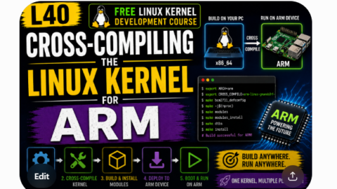L40: Cross-Compiling the Linux Kernel for ARM-Free Linux kernel development course free linux kernel development course, free linux device drivers course, free embedded linux course, free embedded systems course, learn linux kernel, embedded systems tutorial, linux device drivers tutorial, free embedded linux tutorial, embedded linux training, linux kernel programming