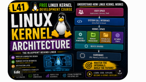 L41: Linux Kernel Architecture-Free Linux kernel development course free linux kernel development course, free linux device drivers course, free embedded linux course, free embedded systems course, learn linux kernel, embedded systems tutorial, linux device drivers tutorial, free embedded linux tutorial, embedded linux training, linux kernel programming