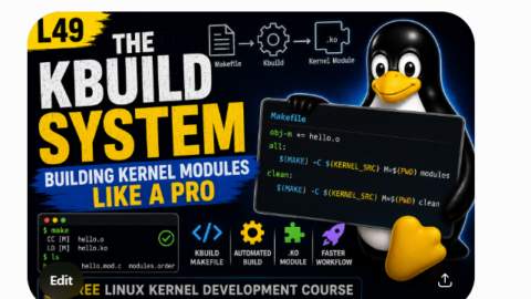 L49: The Kbuild System — Building Kernel Modules Like a Pro-Free Linux kernel development course free linux kernel development course, free linux device drivers course, free embedded linux course, free embedded systems course, learn linux kernel, embedded systems tutorial, linux device drivers tutorial, free embedded linux tutorial, embedded linux training, linux kernel programming