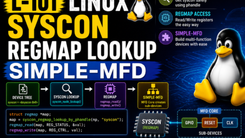 L-101 Syscon Regmap Lookup Simple-MFD, free linux drivers course, learn linux device drivers, linux driver development tutorial, free linux kernel programming, linux device driver training, open source driver development, write linux device drivers, linux kernel driver course, free embedded linux drivers, linux driver tutorial pdf
