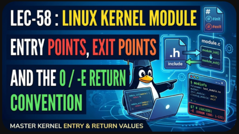 Linux Kernal Module - Entry Points, Exit Points and the 0 / -E Return Convention, free linux kernel development course, free embedded systems course, free linux device drivers course, linux kernel tutorial, embedded systems tutorial, linux device drivers tutorial, learn linux kernel programming, embedded linux training, free programming course, open source development tutorial