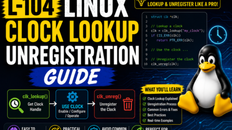 L-104 Linux Clock Lookup Unregistration Guide, free linux drivers course, learn linux device drivers, linux driver development tutorial, free linux kernel programming, linux device driver training, open source driver development, write linux device drivers, linux kernel driver course, free embedded linux drivers, linux driver tutorial pdf