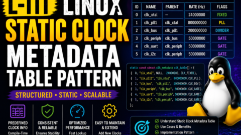 L-111 Static Clock Metadata Table Pattern, free linux drivers course, learn linux device drivers, linux driver development tutorial, free linux kernel programming, linux device driver training, open source driver development, write linux device drivers, linux kernel driver course, free embedded linux drivers, linux driver tutorial pdf