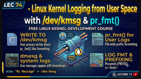 Linux Kernel Logging from User Space: /dev/kmsg & pr_fmt(), free linux kernel development course, free embedded systems course, free linux device drivers course, linux kernel tutorial, embedded systems tutorial, linux device drivers tutorial, learn linux kernel programming, embedded linux training, free programming course, open source development tutorial