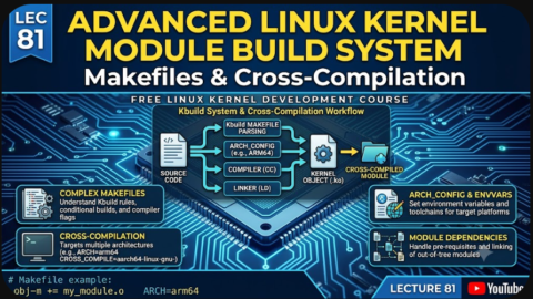 Advanced Linux Kernel Module Build System: Makefiles & Cross-Compilation, free linux kernel development course, free embedded systems course, free linux device drivers course, linux kernel tutorial, embedded systems tutorial, linux device drivers tutorial, learn linux kernel programming, embedded linux training, free programming course, open source development tutorial
