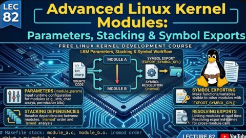 Advanced Linux Kernel Modules: Parameters Stacking & Symbol Exports, free linux kernel development course, free embedded systems course, free linux device drivers course, linux kernel tutorial, embedded systems tutorial, linux device drivers tutorial, learn linux kernel programming, embedded linux training, free programming course, open source development tutorial