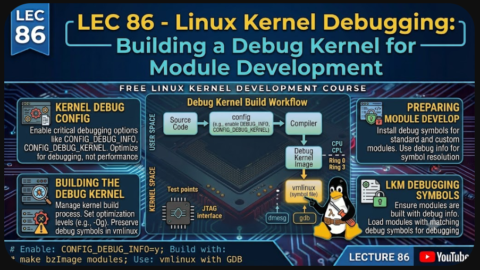 Linux Kernel Debugging: Building a Debug Kernel for Module Development, free linux kernel development course, free embedded systems course, free linux device drivers course, linux kernel tutorial, embedded systems tutorial, linux device drivers tutorial, learn linux kernel programming, embedded linux training, free programming course, open source development tutorial