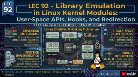 Library Emulation in Linux Kernel Modules, free linux kernel development course, free embedded systems course, free linux device drivers course, linux kernel tutorial, embedded systems tutorial, linux device drivers tutorial, learn linux kernel programming, embedded linux training, free programming course, open source development tutorial