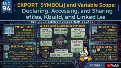 EXPORT_SYMBOL() and Variable Scope in Linux Kernel Modules, free linux kernel development course, free embedded systems course, free linux device drivers course, linux kernel tutorial, embedded systems tutorial, linux device drivers tutorial, learn linux kernel programming, embedded linux training, free programming course, open source development tutorial