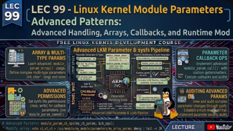 Linux Kernel Module Parameters – Advanced Patterns, free linux kernel development course, free embedded systems course, free linux device drivers course, linux kernel tutorial, embedded systems tutorial, linux device drivers tutorial, learn linux kernel programming, embedded linux training, free programming course, open source development tutorial
