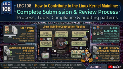 How to Contribute to the Linux Kernel Mainline, free linux kernel development course, free embedded systems course, free linux device drivers course, linux kernel tutorial, embedded systems tutorial, linux device drivers tutorial, learn linux kernel programming, embedded linux training, free programming course, open source development tutorial