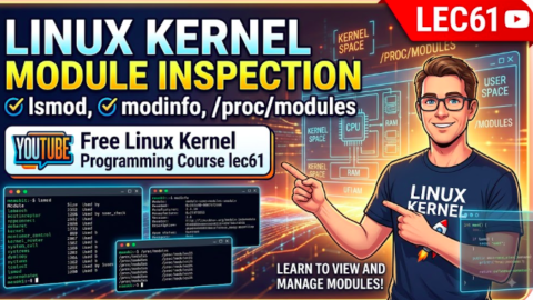 Inspecting Kernel Modules on Linux - free linux kernel development course, Linux kernel programming tutorial, learn kernel development online, open source operating system course, kernel hacking for beginners, advanced C programming Linux, free device driver development, Linux kernel modules tutorial, operating system design course, contribute to Linux kernel.
