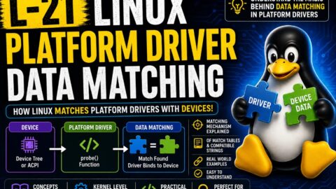 L-21 Linux Platform Driver Data Matching, free linux drivers course, learn linux device drivers, linux driver development tutorial, free linux kernel programming, linux device driver training, open source driver development, write linux device drivers, linux kernel driver course, free embedded linux drivers, linux driver tutorial pdf