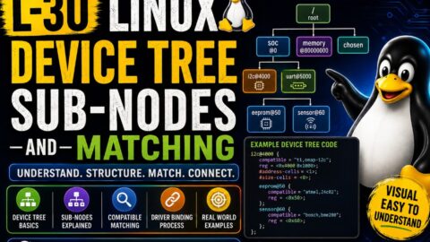 L-30 Device Tree Sub-Nodes And Matching, free linux drivers course, learn linux device drivers, linux driver development tutorial, free linux kernel programming, linux device driver training, open source driver development, write linux device drivers, linux kernel driver course, free embedded linux drivers, linux driver tutorial pdf