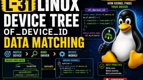 L-31 Device Tree of_device_id Data Matching, free linux drivers course, learn linux device drivers, linux driver development tutorial, free linux kernel programming, linux device driver training, open source driver development, write linux device drivers, linux kernel driver course, free embedded linux drivers, linux driver tutorial pdf