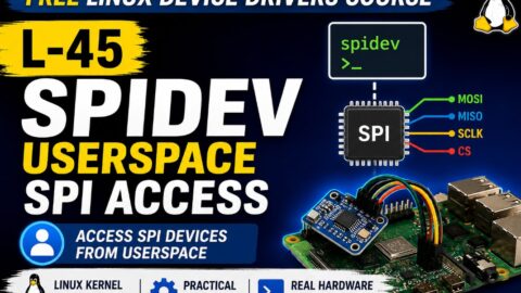 L- 45 Spidev Userspace SPI Access, free linux drivers course, learn linux device drivers, linux driver development tutorial, free linux kernel programming, linux device driver training, open source driver development, write linux device drivers, linux kernel driver course, free embedded linux drivers, linux driver tutorial pdf