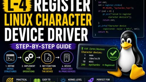 L-4 Register Linux Character Device Driver, free linux drivers course, learn linux device drivers, linux driver development tutorial, free linux kernel programming, linux device driver training, open source driver development, write linux device drivers, linux kernel driver course, free embedded linux drivers, linux driver tutorial pdf