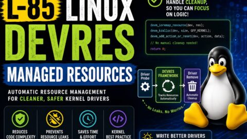 L-85 Linux Devres Managed Resources, free linux drivers course, learn linux device drivers, linux driver development tutorial, free linux kernel programming, linux device driver training, open source driver development, write linux device drivers, linux kernel driver course, free embedded linux drivers, linux driver tutorial pdf