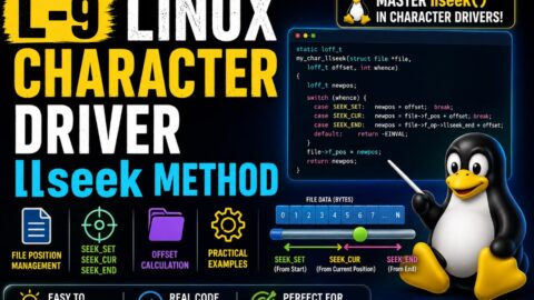 L-9 Linux Character Driver llseek Method, free linux drivers course, learn linux device drivers, linux driver development tutorial, free linux kernel programming, linux device driver training, open source driver development, write linux device drivers, linux kernel driver course, free embedded linux drivers, linux driver tutorial pdf