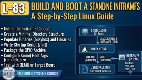 L-83 Build and Boot a Standalone Initramfs, free linux drivers course, learn linux device drivers, linux driver development tutorial, free linux kernel programming, linux device driver training, open source driver development, write linux device drivers, linux kernel driver course, free embedded linux drivers, linux driver tutorial pdf