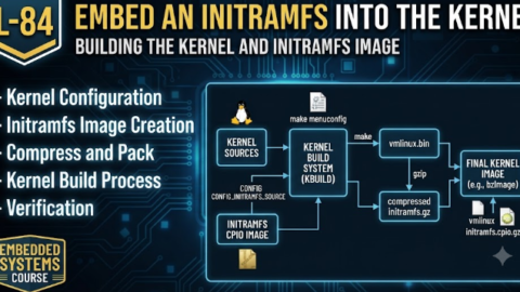 L-84 Embed an Initramfs Into the Kernel, free linux drivers course, learn linux device drivers, linux driver development tutorial, free linux kernel programming, linux device driver training, open source driver development, write linux device drivers, linux kernel driver course, free embedded linux drivers, linux driver tutorial pdf