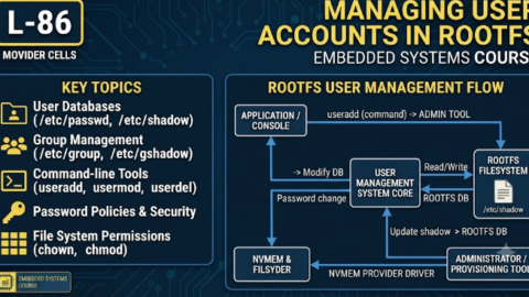 L-86 Managing User Accounts in Rootfs, free linux drivers course, learn linux device drivers, linux driver development tutorial, free linux kernel programming, linux device driver training, open source driver development, write linux device drivers, linux kernel driver course, free embedded linux drivers, linux driver tutorial pdf