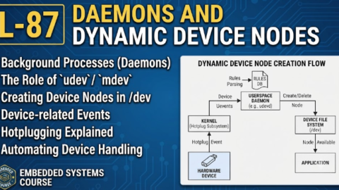 L-87 Daemons and Dynamic Device Nodes, free linux drivers course, learn linux device drivers, linux driver development tutorial, free linux kernel programming, linux device driver training, open source driver development, write linux device drivers, linux kernel driver course, free embedded linux drivers, linux driver tutorial pdf