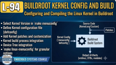 L-94 Buildroot Kernel Config and Build, free linux drivers course, learn linux device drivers, linux driver development tutorial, free linux kernel programming, linux device driver training, open source driver development, write linux device drivers, linux kernel driver course, free embedded linux drivers, linux driver tutorial pdf