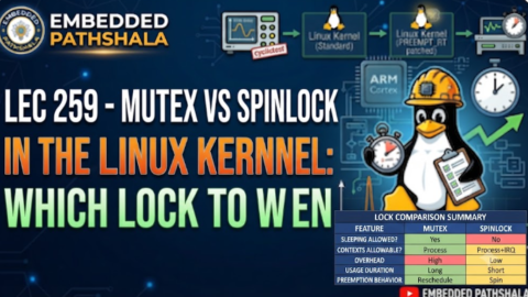 L-259 Mutex vs Spinlock in the Linux Kernel: Which Lock to Use When, free linux drivers course, learn linux device drivers, linux driver development tutorial, free linux kernel programming, linux device driver training, open source driver development, write linux device drivers, linux kernel driver course, free embedded linux drivers, linux driver tutorial pdf