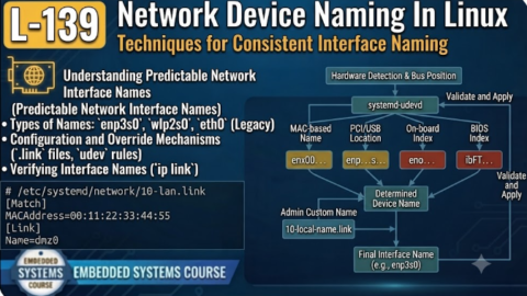 L-139 Network Device Naming In Linux, free linux drivers course, learn linux device drivers, linux driver development tutorial, free linux kernel programming, linux device driver training, open source driver development, write linux device drivers, linux kernel driver course, free embedded linux drivers, linux driver tutorial pdf