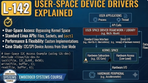 L-142 User-Space Device Drivers Explained, free linux drivers course, learn linux device drivers, linux driver development tutorial, free linux kernel programming, linux device driver training, open source driver development, write linux device drivers, linux kernel driver course, free embedded linux drivers, linux driver tutorial pdf
