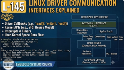 L-145 Linux Driver Communication Interfaces Explained, free linux drivers course, learn linux device drivers, linux driver development tutorial, free linux kernel programming, linux device driver training, open source driver development, write linux device drivers, linux kernel driver course, free embedded linux drivers, linux driver tutorial pdf
