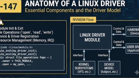 L-147 Anatomy of a Linux Driver, free linux drivers course, learn linux device drivers, linux driver development tutorial, free linux kernel programming, linux device driver training, open source driver development, write linux device drivers, linux kernel driver course, free embedded linux drivers, linux driver tutorial pdf