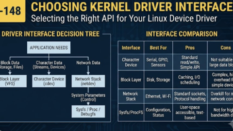 L-148 Choosing Kernel Driver Interfaces, free linux drivers course, learn linux device drivers, linux driver development tutorial, free linux kernel programming, linux device driver training, open source driver development, write linux device drivers, linux kernel driver course, free embedded linux drivers, linux driver tutorial pdf