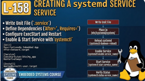 L-158 Creating a systemd Service, free linux drivers course, learn linux device drivers, linux driver development tutorial, free linux kernel programming, linux device driver training, open source driver development, write linux device drivers, linux kernel driver course, free embedded linux drivers, linux driver tutorial pdf
