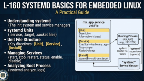 L-160 systemd Basics for Embedded Linux, free linux drivers course, learn linux device drivers, linux driver development tutorial, free linux kernel programming, linux device driver training, open source driver development, write linux device drivers, linux kernel driver course, free embedded linux drivers, linux driver tutorial pdf
