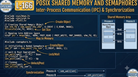 L-166 POSIX Shared Memory and Semaphores, free linux drivers course, learn linux device drivers, linux driver development tutorial, free linux kernel programming, linux device driver training, open source driver development, write linux device drivers, linux kernel driver course, free embedded linux drivers, linux driver tutorial pdf