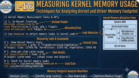 L-176 Measuring Kernel Memory Usage, free linux drivers course, learn linux device drivers, linux driver development tutorial, free linux kernel programming, linux device driver training, open source driver development, write linux device drivers, linux kernel driver course, free embedded linux drivers, linux driver tutorial pdf
