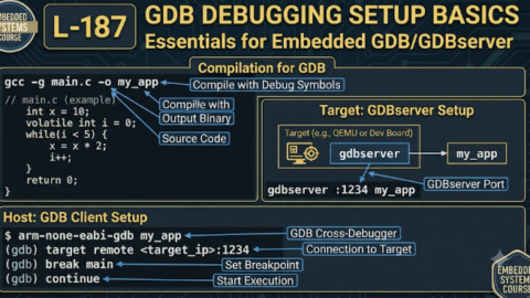 L-187 GDB Debugging Setup Basics, free linux drivers course, learn linux device drivers, linux driver development tutorial, free linux kernel programming, linux device driver training, open source driver development, write linux device drivers, linux kernel driver course, free embedded linux drivers, linux driver tutorial pdf